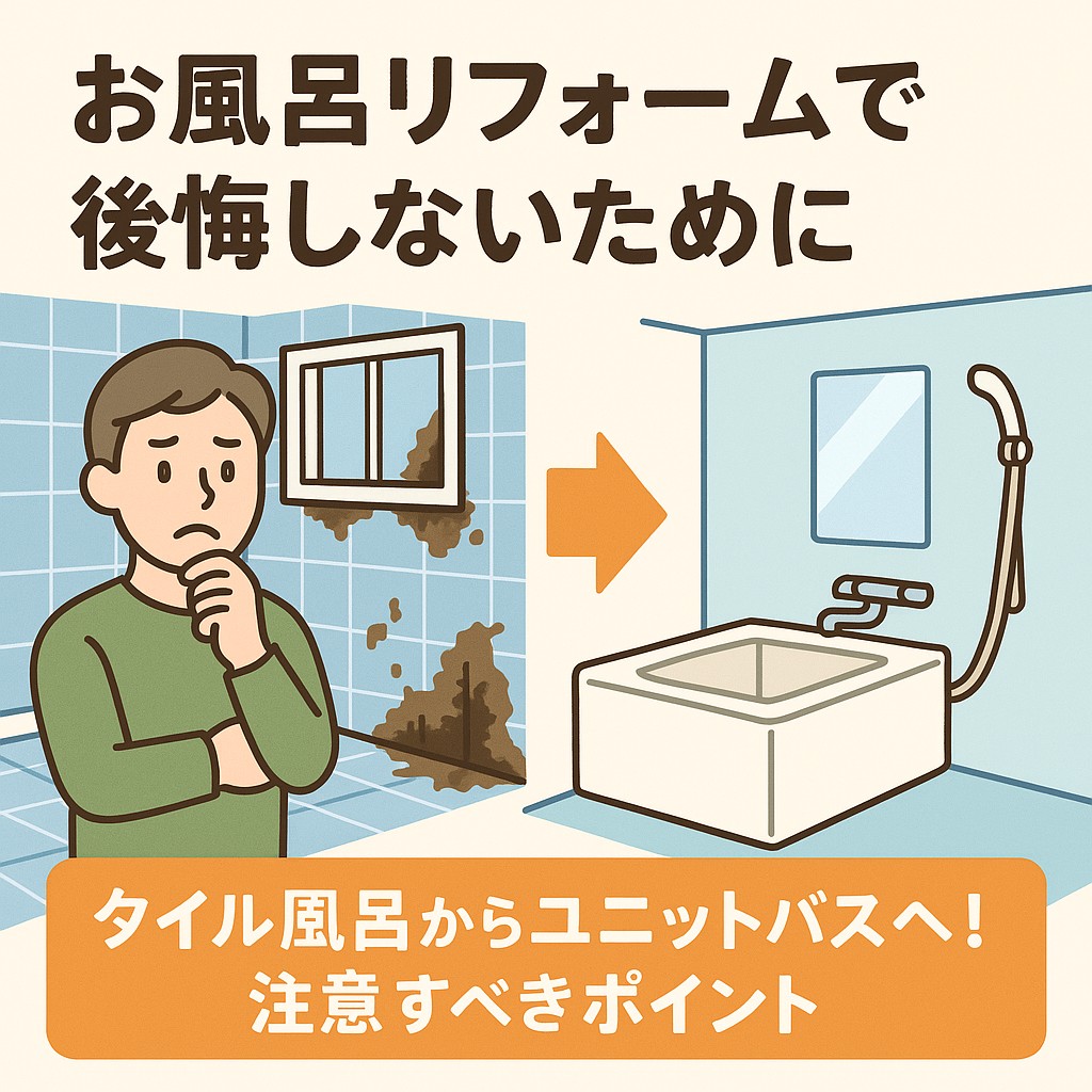 お風呂のリフォームで失敗しないための注意点  〜在来工法のタイル張りからユニットバス交換を検討中の方へ〜